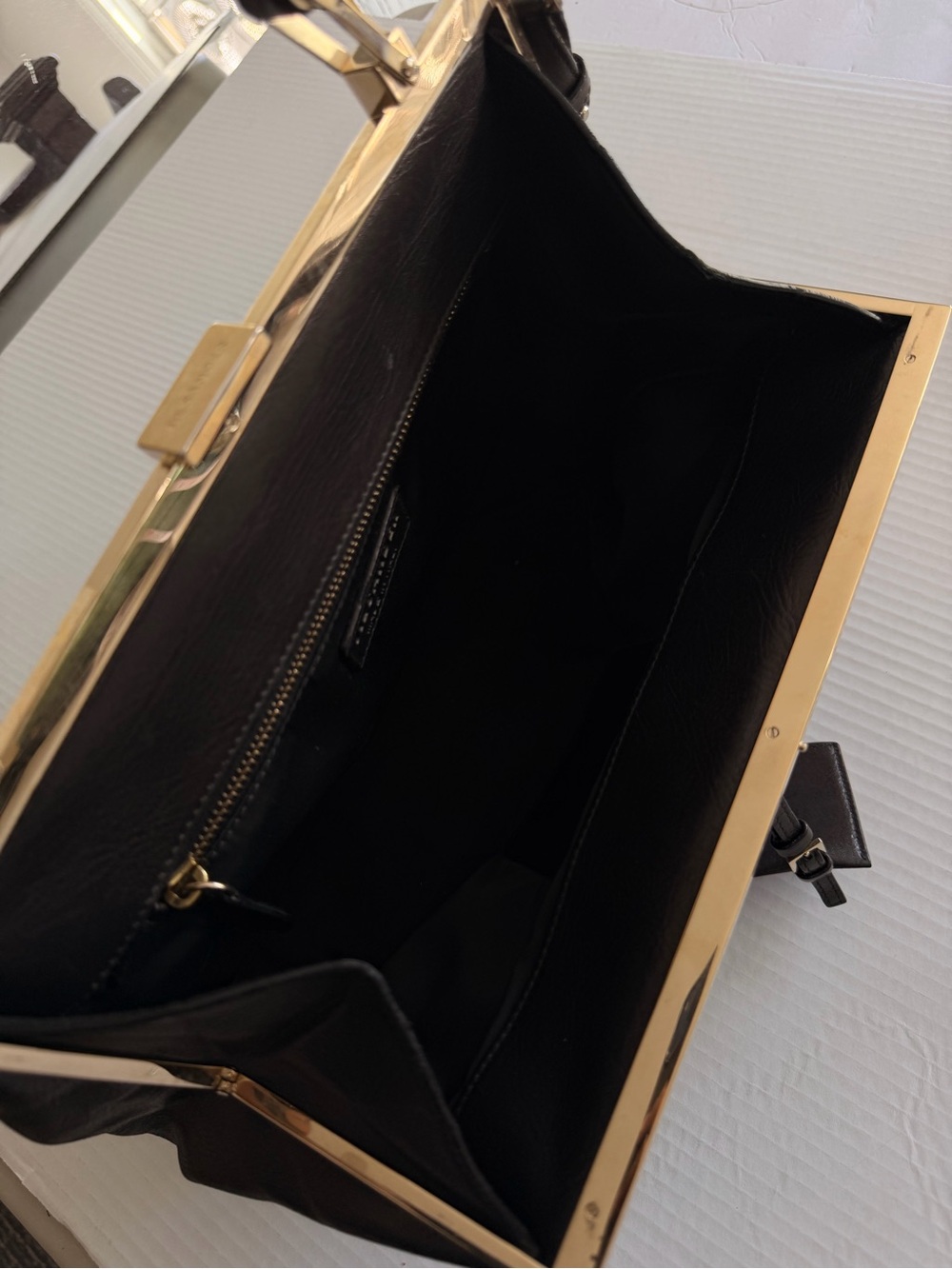 Jil Sander very dark gray Leather Top-Handle Shoulder Bag with Gold Frame - Picture 7 of 8